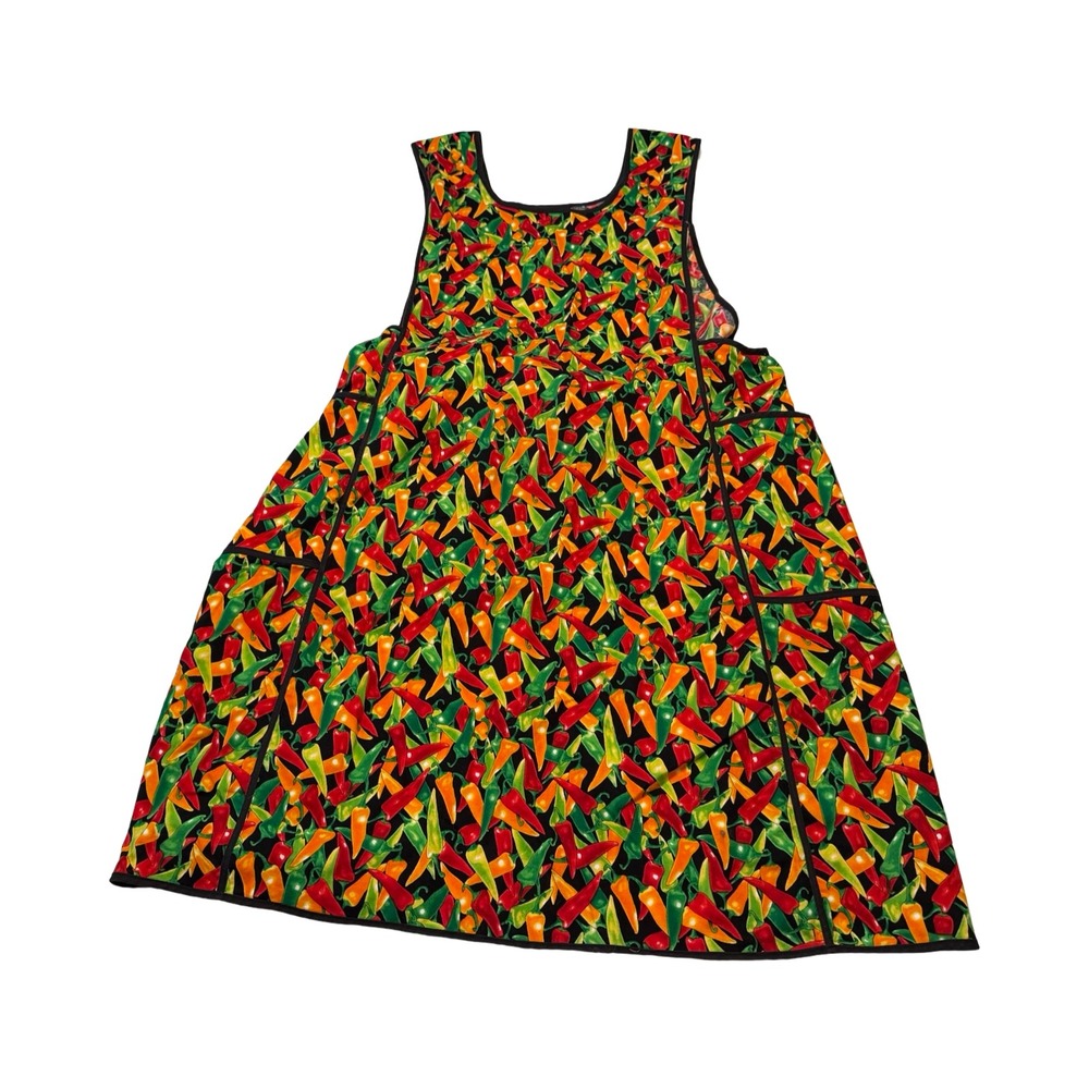 Chili‎ Pepper Print Pinafore Apron Smock Red Green Hot Spicy Kitchen Tie Back